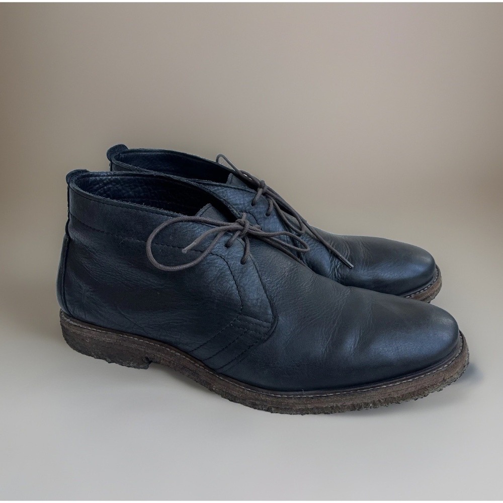 FRYE Chukka Boots Mens Hudson Crepe Sole Size 12 Black Leather Lace Up